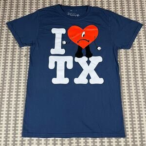 Bad Bunny I Love Texas Tee Blue T Shirt Adult Sz S New